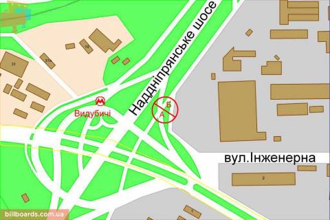 Бэклайт  в Киеве Надднепрянское шоссе, съезд с Южный мост, ст. м. "Выдубичи" схема