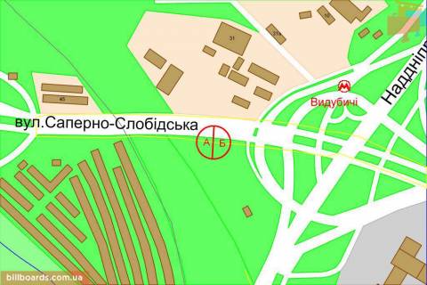 Бэклайт A в Киеве Саперно-Слобідська вул., заїзд на Південний міст, в сторону ст.м. Славутич схема