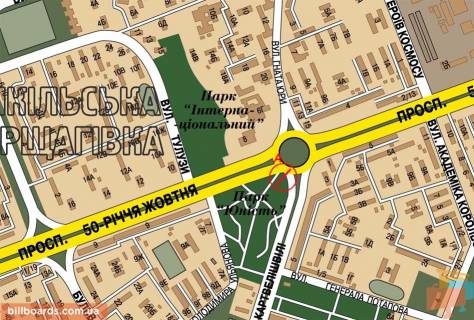 Билборд B в Киеве Курбаса пр. - Покотила вул. (колиш. Картвелішвілі вул.) схема