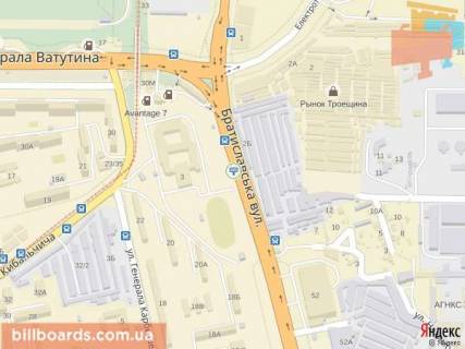 Білборд, Бігборд (Борд)   у Києві Братиславская ул., 3, 150м от перекрестка с просп. Романа Шухевича (Генерала Ватутіна)., в сторону супермаркета "Эпицентр" схема
