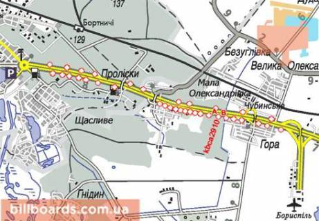 Билборд  в Киеве Трасса Киев-Борисполь, 29100, в Киев схема