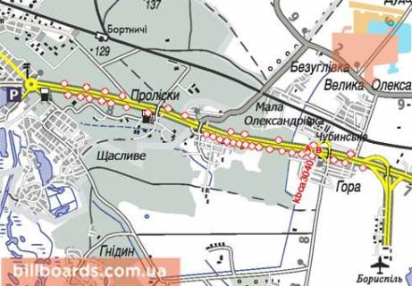 Билборд  в Киеве Трасса Киев-Борисполь, 30400, в Борисполь схема