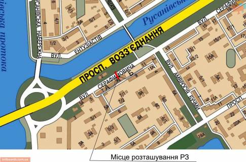 Билборд  в Киеве Соборности пр. (бывш. Воссоединения пр.) / Миколайчука ул. (бывш. Серафимовича ул.), 7 схема