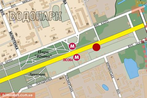 Билборд B в Киеве Броварський пр., 350 м від ст.м. "Лісова" схема