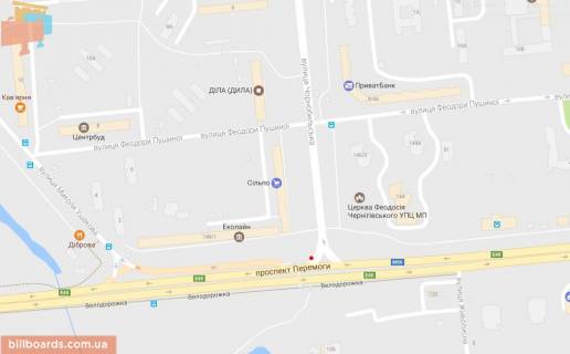 Билборд A в Киеве Заболотного вул. - Пироговский шлях вул. (колиш. Червонопрапорна вул.) схема