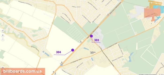 Билборд A в Киеве Одеська траса 15 км. - Чабани, в сторону Одеси схема