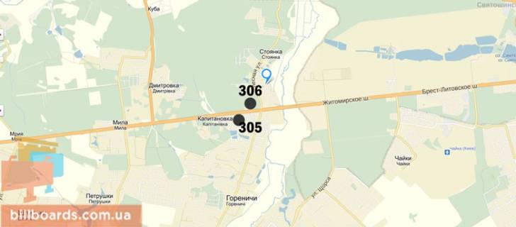 Билборд A в Киеве Житомирська траса 20 км. - Стоянка, в сторону Києва схема