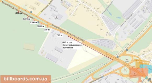 Билборд A в Киеве Большая окружная ул., 900 м до Жилянского моста схема