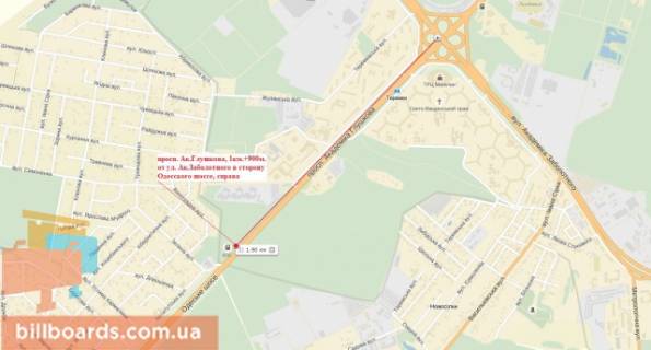 Билборд A в Киеве Глушкова пр. КП ГАИ - выезд из Киева (Одесская пл.), ГМ Новая линия схема