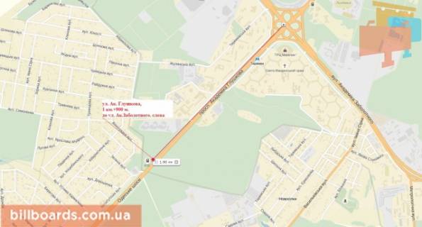 Білборд, Бігборд (Борд)  B у Києві Глушкова пр.  КП ГАИ - въезд в Киев (Одесская пл.), ГМ Новая линия схема