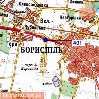 Білборд, Бігборд (Борд)  A у Києві Бориспільська траса з Аеропорту "Бориспіль", (ландшафтний дизайн "Мій Сад"), (в'їзд на міст), лівий схема