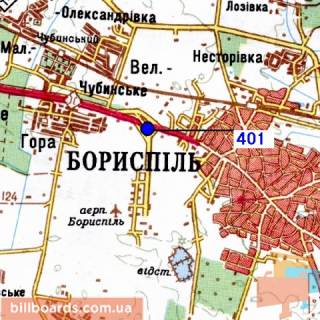 Білборд, Бігборд (Борд)  A у Києві Бориспільська траса з Аеропорту "Бориспіль", (ландшафтний дизайн "Мій Сад"), (в'їзд на міст), правий схема