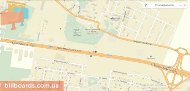 Билборд A в Киеве Бориспільська траса з м.Бориспіль (30 + 050, перед зупинкою с.Чубинське), в сторону м. Київ схема