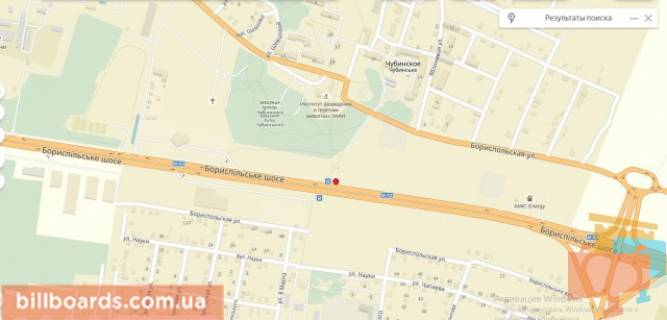 Білборд, Бігборд (Борд)  B у Києві Бориспільська траса в м.Бориспіль (30 + 050, перед зупинкою с.Чубинське), направл.в м.Бориспіль схема