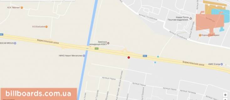 Білборд, Бігборд (Борд)  B у Києві Бориспільська траса з м.Бориспіль (29 + 850, за 1 км. До повороту на с.Гора) направл. в м.Київ, лівий схема