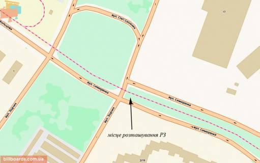 Билборд  в Киеве Миколи Руденка бульвар (Кольцова бульвар). / Зодчих ул. / Симиренка ул. схема