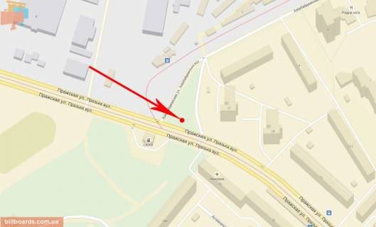 Билборд  в Киеве Пражская ул. / Азербайджанская ул., напротив АЗС "ОККО", в сторону Дарницкой пл. (бывш. Ленинградская пл.) схема