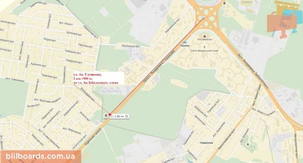 Билборд B в Киеве Глушкова пр., 1 км 900 м. до Одеської пл., до Києва схема