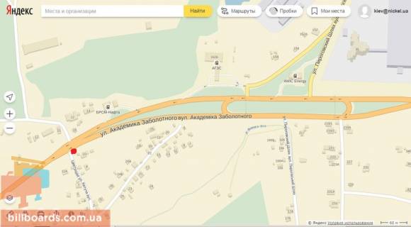 Билборд A в Киеве Заболотного вул. / Квітуча вул. схема