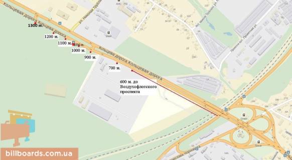 Билборд B в Киеве Кільцева дорога, 1 км 50 м. від Жилянського мосту схема