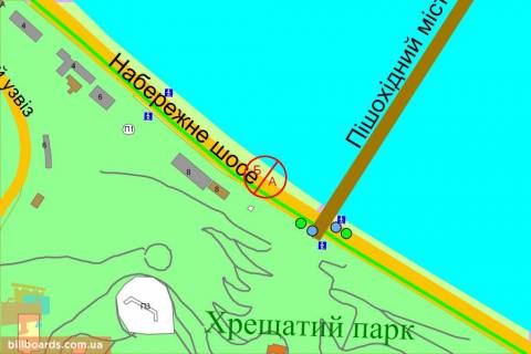Бэклайт B в Киеве Набережне шосе, 100м від Пішохідного моста, в сторону мосту Метро схема