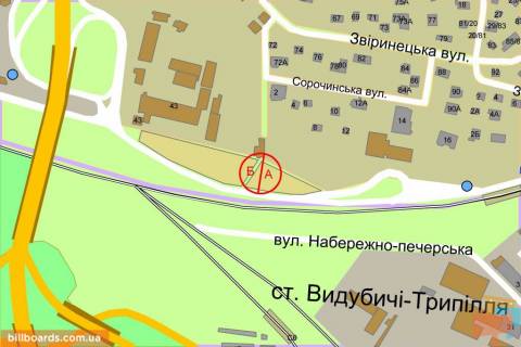 Призма A в Киеве Залізничне шосе, біля ст. ж / д "Видубичі", в сторону Бойчука вул. (колиш. Кіквідзе) - 162315 схема