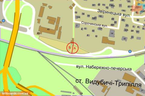 Призма A в Киеве Залізничне шосе, біля ст. ж / д "Видубичі", в сторону Бойчука вул. (колиш. Кіквідзе) - 162316 схема