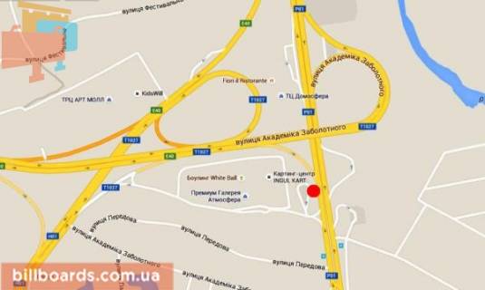 Билборд B в Киеве Столичное шоссе 50м. от спуска с улицы Академика Заболотного, в сторону Южного моста, правый схема