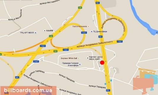Билборд B в Киеве Столичное шоссе 50м. от спуска с улицы Академика Заболотного, в сторону Южного моста, левый схема