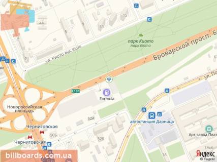 Билборд  в Киеве Броварской пр., ст.м. "Черниговская", в сторону ст.м. "Лесная" схема