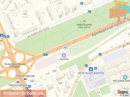 Билборд  в Киеве Броварской пр., ст.м. "Черниговская", в сторону ст.м. "Дарница" схема