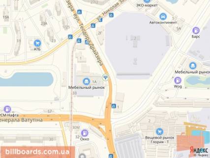 Билборд  в Киеве Драйзера ул., 1 / Ватутина пр. схема