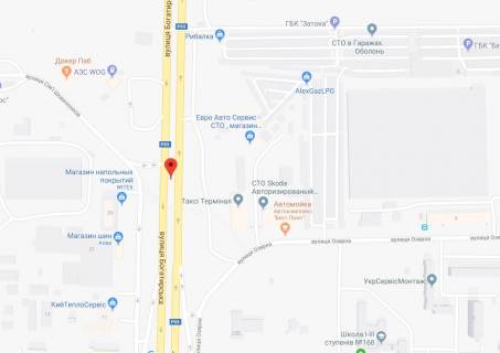 Билборд A в Киеве Богатирська вул. / Сім’ї Шовкоплясів вул. (Павла Дибенка)., в центр схема