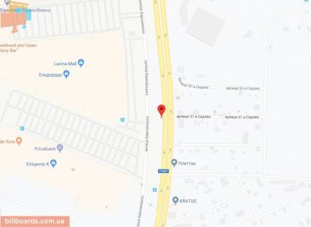 Билборд B в Киеве Палладіна пр., 30, навпроти, ТЦ "Лавина", з центру схема