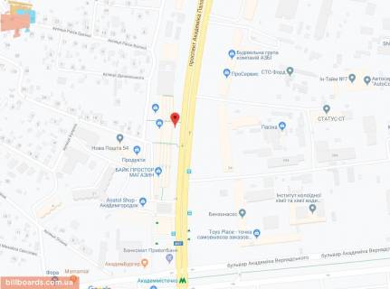 Билборд B в Киеве Палладіна пр., 31, навпроти, в сторону Булаховського вул. схема