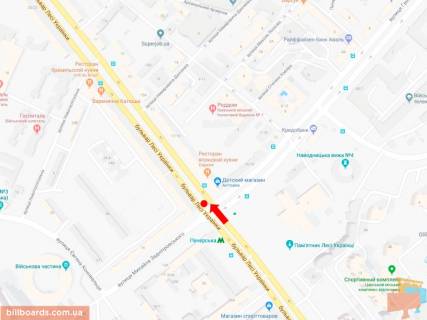 Ситискролл A в Киеве, 1.8x1.2  Українки бул., 24 / Алмазова вул. (колиш. Кутузова вул.), роздільник, ст. м. "Печерська", на світлофорі, в центр схема