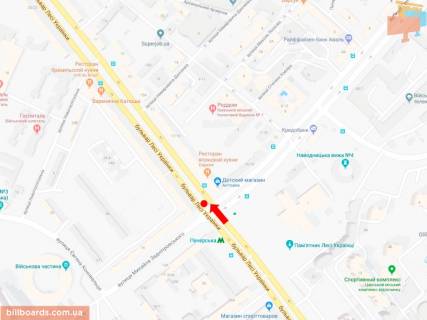 Сітіскролл A у Києві, 1.8x1.2  Українки бул., 24 / Алмазова вул. (Колиш. Кутузова вул.), Роздільник, ст. м. "Печерська", на світлофорі, в центр схема