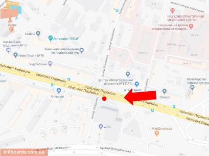 Бэклайт  в Киеве Победы пр., 13 / ул. Шолуденко, из центра схема