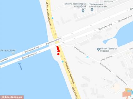 Скроллер A в Киеве, 2.3x3.14  Дніпровська набережна / вул. Причальна, біля залізничного мосту, на світлофорі, в сторону вул. Здолбунівської, пр. Бажана - 161574 схема