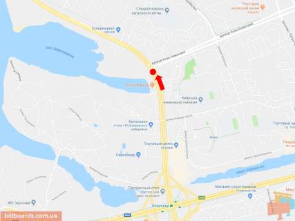Сiтiлайт A у Києві, 1.8x1.2  Дніпровська набережна, 47, на світлофорі, роздільник, біля ТРЦ "River Mall", в сторону моста Патона схема