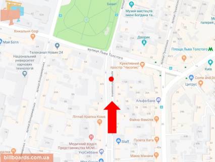 Ситискролл A в Киеве, 1.8x1.2  Антоновича вул. (колиш. Горького вул.), 1, в сторону Гетьмана Павла Скоропадського вул. (Льва Толстого), парку Шевченка схема