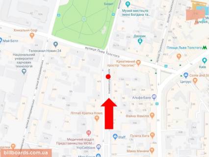 Ситискролл A в Киеве, 1.8x1.2  Антоновича вул. (колиш. Горького вул.), 1, в сторону Гетьмана Павла Скоропадського вул. (Льва Толстого), парку Шевченка схема