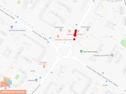 Билборд B в Киеве просп. Червоної Калини (Володимира Маяковського)., 38/10 - вул. Лифаря (колиш. вул. Сабурова), в центр схема