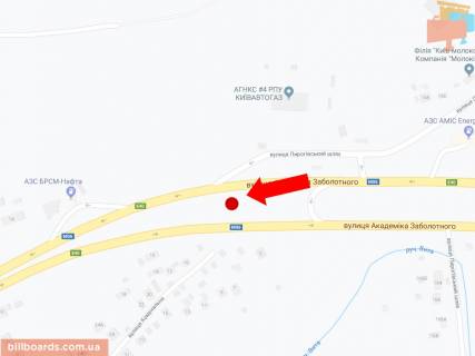 Призматрон, Призма A у Києві, 3x6  Заболотного вул - Пирогівський шлях. (Червонопрапорна), біля тютюнової фабрики, на роздільник, в сторону пл. Одеської - 181313 схема