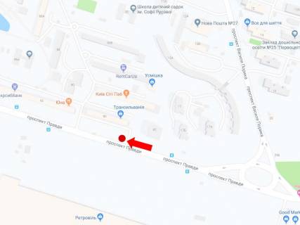 Билборд A в Киеве Правды пр., 80, напротив ТРЦ "Ретровиль", в сторону вул. Івана Виговського (Маршала Гречка) схема