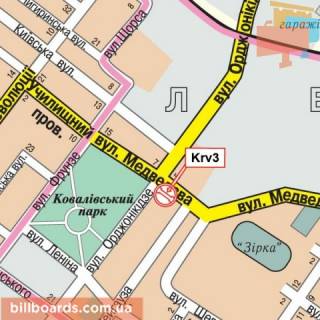 Билборд A в Кропивницкий (Кировоград) Чикаленка вул. - Кавалерейськая вул. (колиш. Медведєва вул. - Орджонікідзе вул.), правий схема