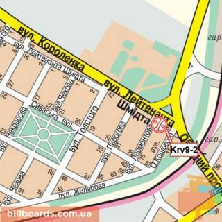 Билборд B в Кропивницкий (Кировоград) Шухевича Романа вул. (колиш. Лейтенанта Шмідта вул.) - Георгія Лангемака вул. (Лермонтова) схема