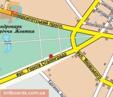 Білборд, Бігборд (Борд)  A у Кропивницький (Кіровоград) Тамма вул. (колиш. Героїв Сталінграда вул.), дендропарк, зупинка "завод" Радій "" схема