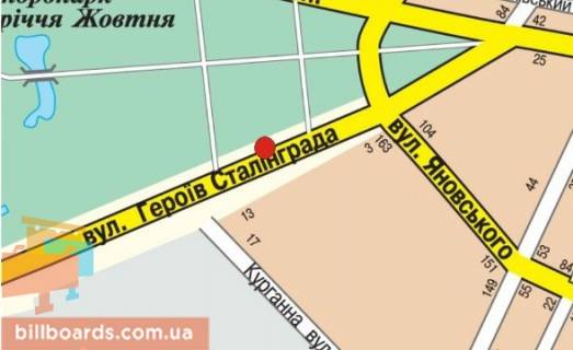 Билборд B в Кропивницкий (Кировоград) Тамма вул. (колиш. Героїв Сталінграда вул.), дендропарк, зупинка "завод" Радій "" схема