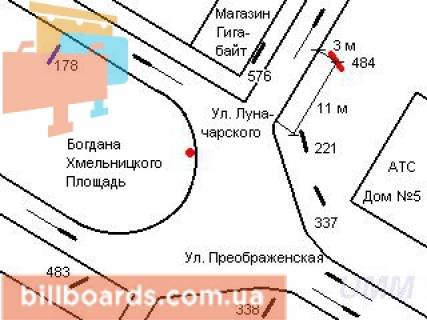 Билборд A в Кропивницкий (Кировоград) Хмельницького пл. - Чорновола вул. (колиш. Луначарського вул.) схема